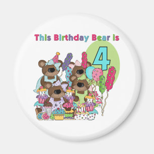 テディベアパーティー4th誕生日Tシャツとギフト マグネット