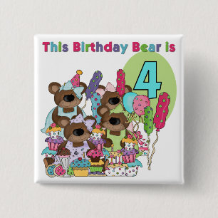 テディベアパーティー4th誕生日Tシャツとギフト 缶バッジ