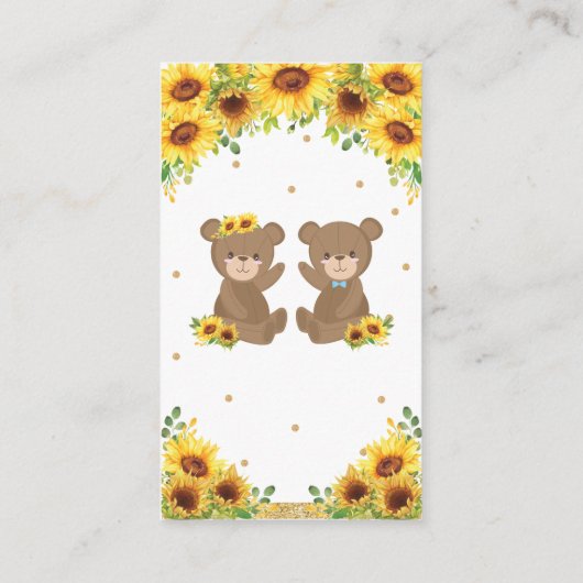 テディベアヒマワリーツインズボーイガールオムツラッフル エンクロージャーカード (裏面)
