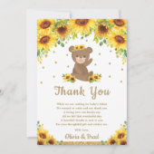 テディベアヒマワリーベビーシャワー誕生日 サンキューカード (正面)