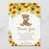 テディベアヒマワリーベビーシャワー誕生日 サンキューカード (正面/裏面)
