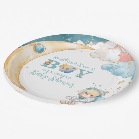 テディベアヒューストン我々は男の子の宇宙を持っている ペーパープレート (アングル)