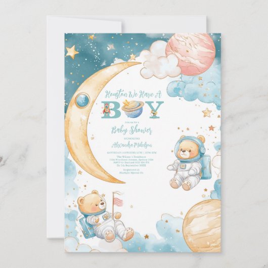 テディベアヒューストン我々は男の子の宇宙を持っている 招待状 (正面)