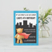 テディベアヒーロすごいボーイズ誕生日パーティー招待状 招待状 (スタンド正面)