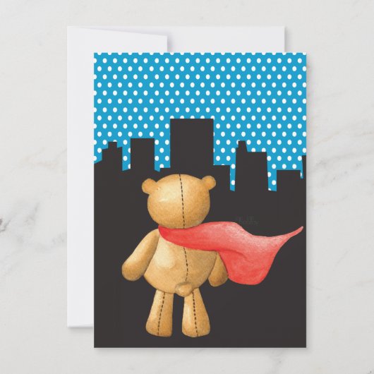 テディベアヒーロすごいボーイズ誕生日パーティー招待状 招待状 (裏面)