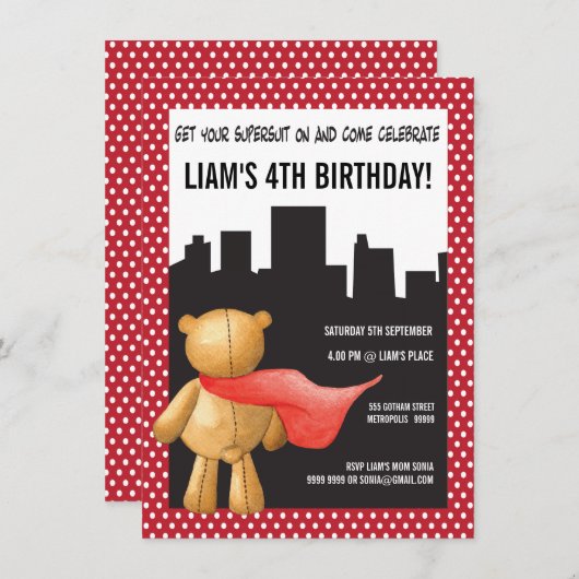 テディベアヒーロすごいボーイズ誕生日パーティー招待状 招待状