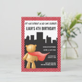 テディベアヒーロすごいボーイズ誕生日パーティー招待状 招待状 (スタンド正面)