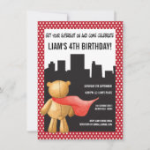 テディベアヒーロすごいボーイズ誕生日パーティー招待状 招待状 (正面)