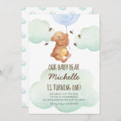 テディベアビーズベビーベア1stバースデー招待状 招待状 (正面/裏面)