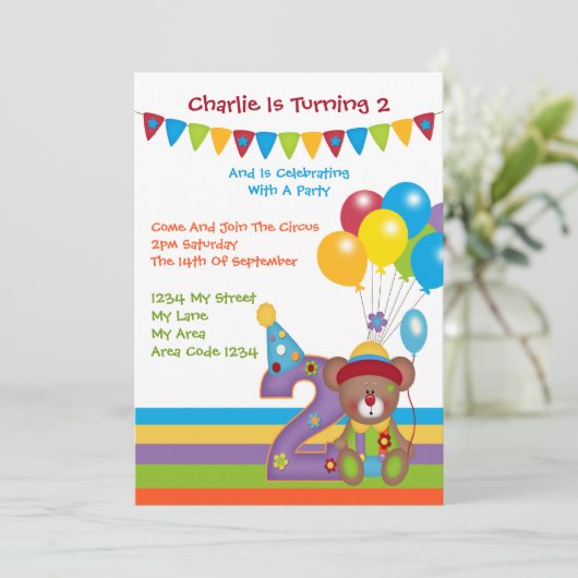 テディベアピエロセカンドバースデーパーティー 招待状 (スタンド正面)