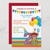 テディベアピエロセカンドバースデーパーティー 招待状 (正面/裏面)