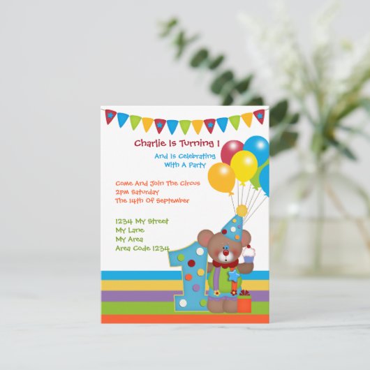 テディベアピエロファースト誕生日パーティー 招待状 (スタンド正面)