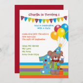 テディベアピエロファースト誕生日パーティー 招待状 (正面/裏面)