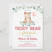 テディベアピクニックグリーナリーガール誕生日 招待状 (正面)