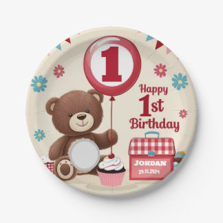 テディベアピクニックハッピー1st誕生日紙プレート ペーパープレート