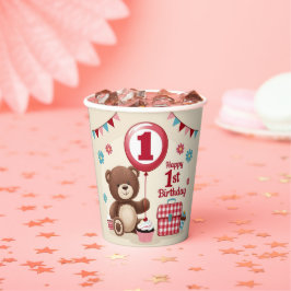 テディベアピクニックハッピー1st誕生日紙プレート 紙コップ