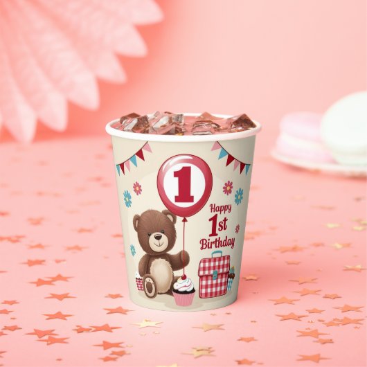 テディベアピクニックハッピー1st誕生日紙プレート 紙コップ (インサイチュ)