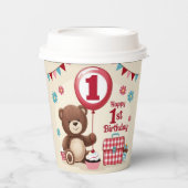 テディベアピクニックハッピー1st誕生日紙プレート 紙コップ (正面)