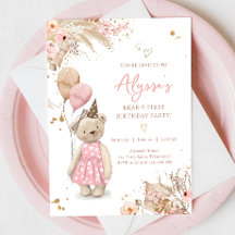 テディベアピクニックピンクガールファースト誕生日パーティー