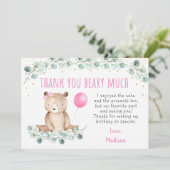 テディベアピクニックピンクフローラ誕生日ありがとう 招待状 (スタンド正面)