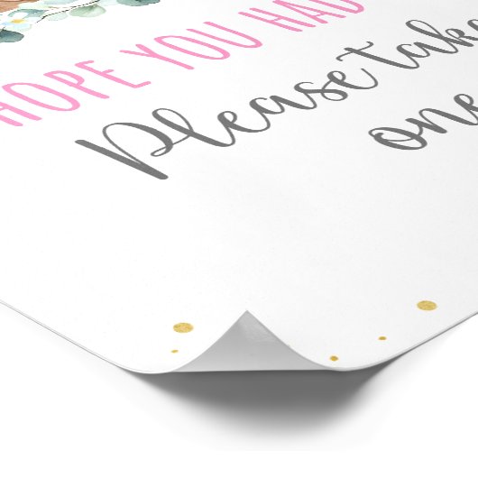 テディベアピクニックピンクフローラ誕生日フェイスサイン ポスター (角)