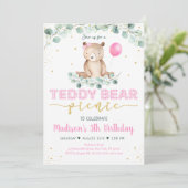 テディベアピクニックピンク金ゴールド緑誕生日 招待状 (スタンド正面)