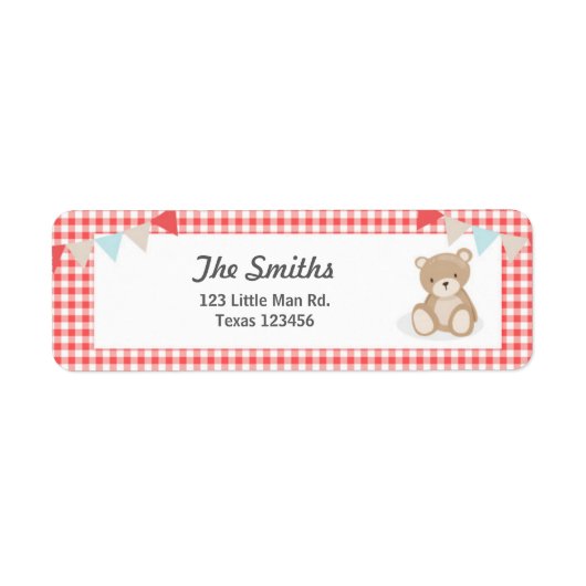 テディベアピクニック差出人住所ラベルレッドブルー ラベル (正面)