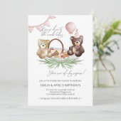 テディベアピクニック招待状共同誕生日パーティー 招待状 (スタンド正面)