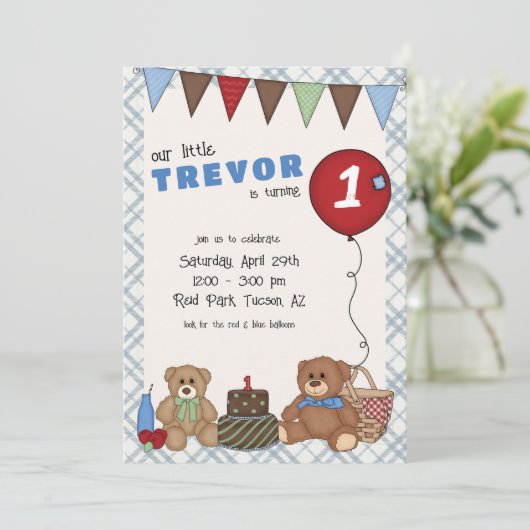 テディベアピクニック誕生日招待状 招待状 (スタンド正面)