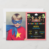 テディベアピクニック1歳の誕生日の少女の少年写真 招待状 (正面)