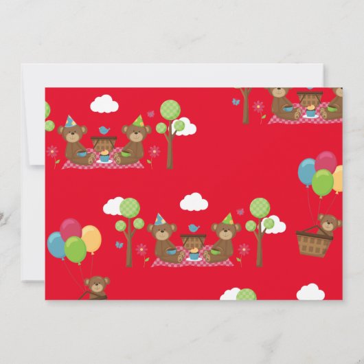 テディベアピクニック1歳の誕生日の少女の少年写真 招待状 (裏面)