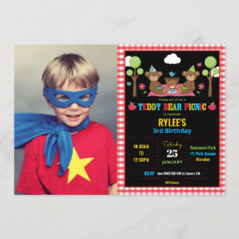 テディベアピクニック 1歳誕生日 女の子 男の子 フォト 招待状