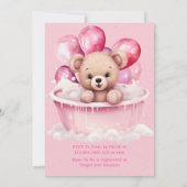 テディベアピンクのバスタブのバルーン女の子ベビーシャワー 招待状 (裏面)