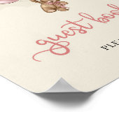 テディベアピンクの茶色のアイボリーバルーンのゲストブック ポスター (角)