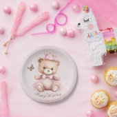 テディベアピンクウォーターカラーガールズ誕生日 ペーパープレート (パーティー)