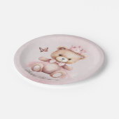 テディベアピンクウォーターカラーガールズ誕生日 ペーパープレート (アングル)