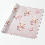 テディベアピンクウォーターカラーガールズ誕生日 ラッピングペーパー (アンロールド)