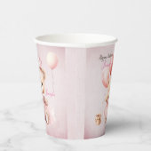 テディベアピンクウォーターカラーガールズ誕生日 紙コップ (右)