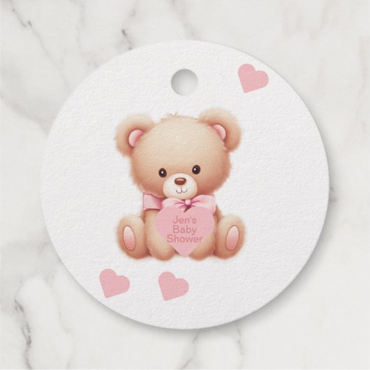 テディベアピンクゴールドフォイルフロントメッセージカード フェイバータグ (裏面)