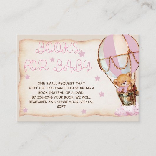 テディベアピンクスター&バルーンブックベビー エンクロージャーカード (正面)