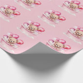 テディベアピンクタブ&バルーンガールベビーシャワー ラッピングペーパー (角)