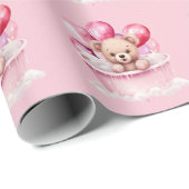 テディベアピンクタブ&バルーンガールベビーシャワー ラッピングペーパー (ロールコーナー)