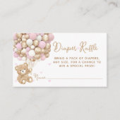 テディベアピンクハート&バルーンベビーガールシャワー エンクロージャーカード (正面)