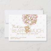テディベアピンクハート&バルーンベビーガールシャワー サンキューカード (正面)