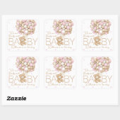 テディベアピンクハート&バルーンベビーガールシャワー スクエアシール (シート)