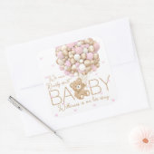 テディベアピンクハート&バルーンベビーガールシャワー スクエアシール (封筒)