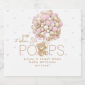 テディベアピンクハート&バルーンベビーガールシャワー スパークリングワインラベル (シングルラベル)