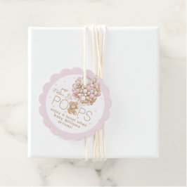 テディベアピンクハート&バルーンベビーガールシャワー フェイバータグ