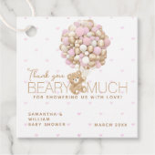 テディベアピンクハート&バルーンベビーガールシャワー フェイバータグ (正面)