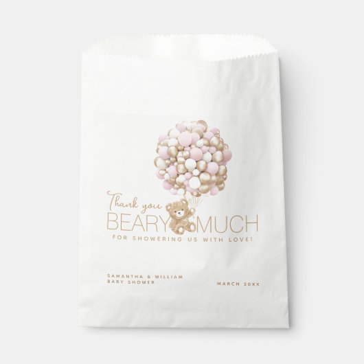 テディベアピンクハート&バルーンベビーガールシャワー フェイバーバッグ (正面)